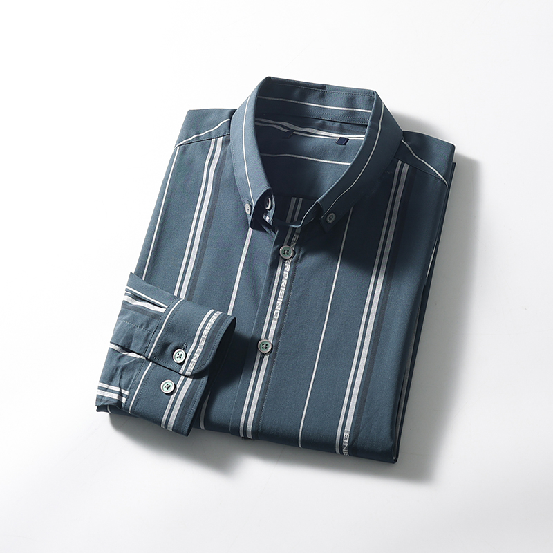 吸湿透汗抗皱垂坠条纹长袖衬衫潮