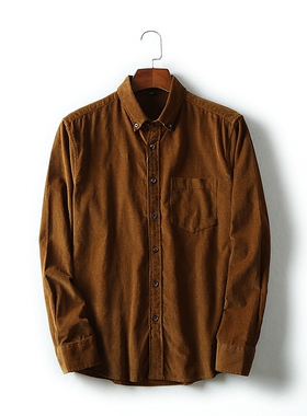 期待许久~出口日单 男士复古情怀秋冬新款简约灯芯绒长袖口袋衬衫