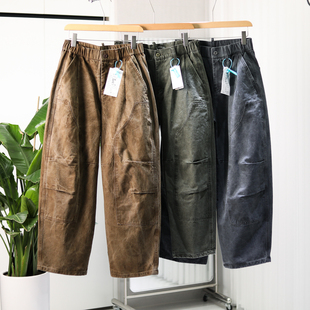 新款 男士 宽松直筒复古伐木工装 重磅全棉 休闲裤 春季 裤 立体剪裁