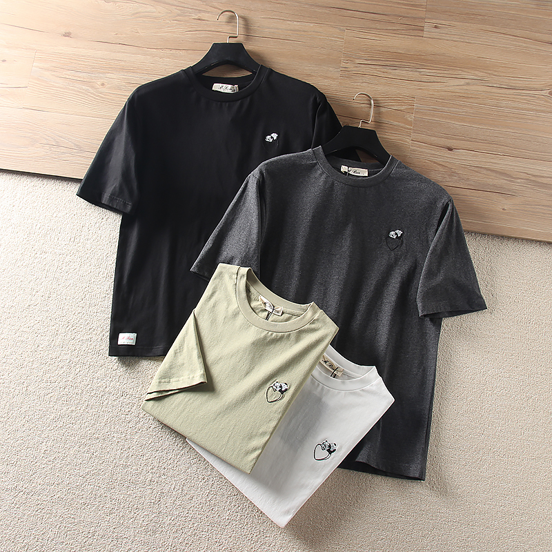 全棉面料精致刺绣短袖休闲T恤衫