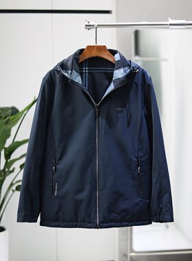 双面穿户外防泼连帽夹棉保暖棉服
