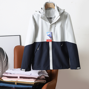 防水透气 情侣款 立体撞色 新款 连帽冲锋衣夹克 春季 轻量化户外