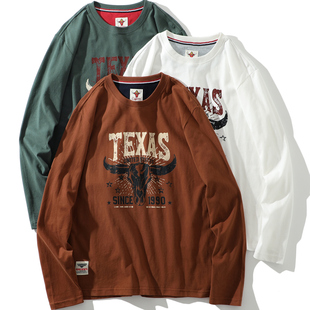 亲肤长绒棉 男圆领休闲打底长袖 美式 秋季 T恤 复古印花 门店299