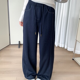 高腰阔腿显高显瘦休闲针织牛仔裤 经典 女款 柔软亲肤 潮 阔腿剪裁