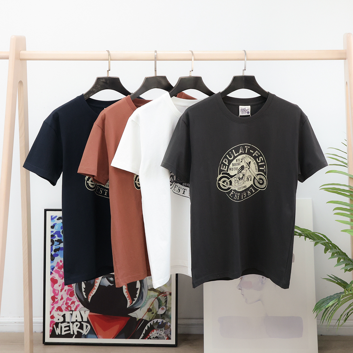 美式复古印花磨毛全棉短袖T恤衫