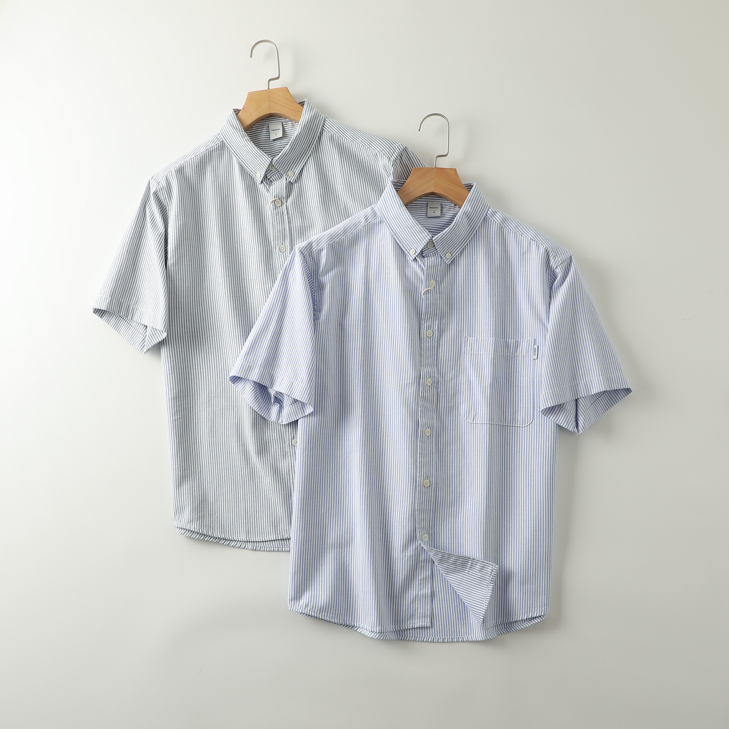 高支牛津纺清爽竖条纹短袖衬衫男