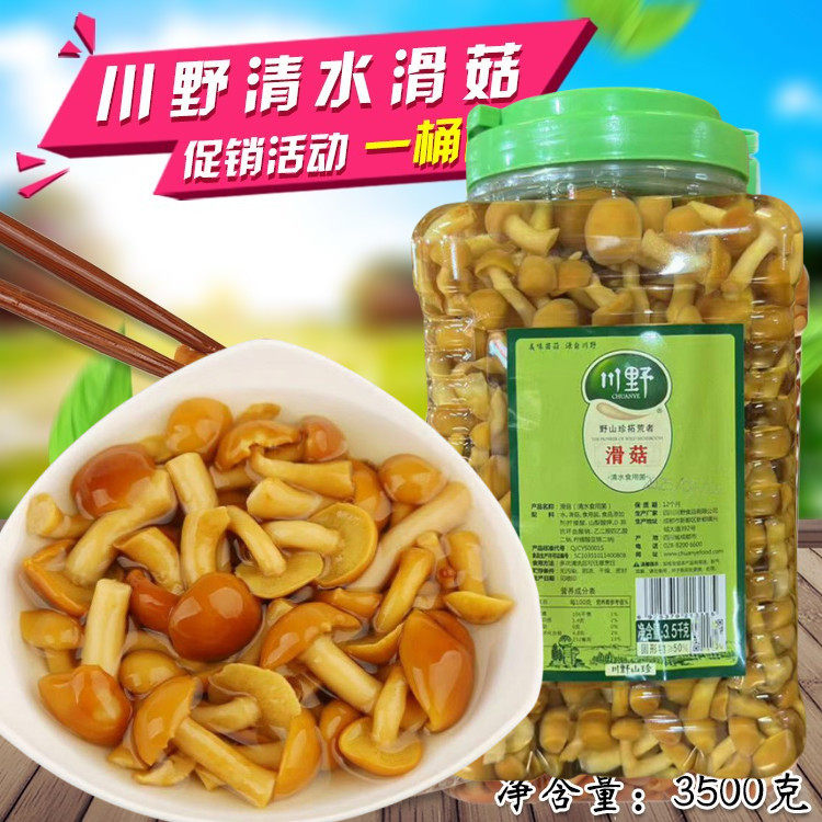 川野滑菇3500g桶装清水滑子菇蘑菇罐头蔬菜罐头食用菌香菇类包邮