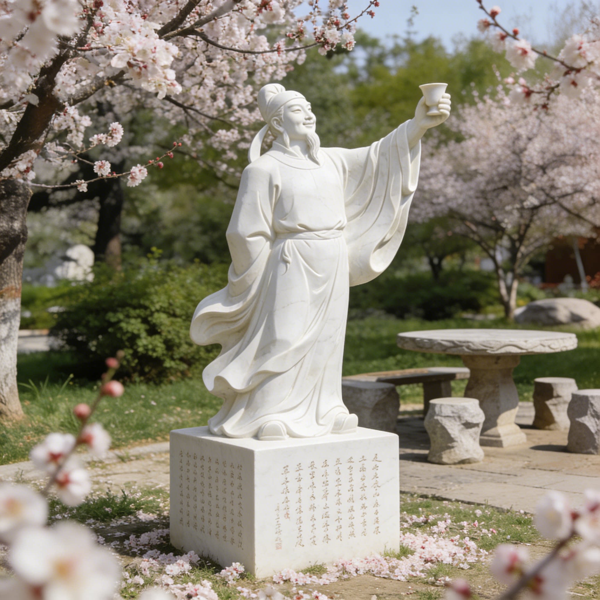 定制校园广场全身像李白雕塑大型石雕汉白玉人物雕像名人伟人肖像