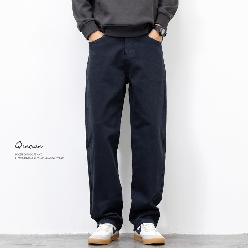 轻澜加绒牛仔裤男直筒宽松潮流休闲弹力长裤大码冬季加厚裤子秋冬