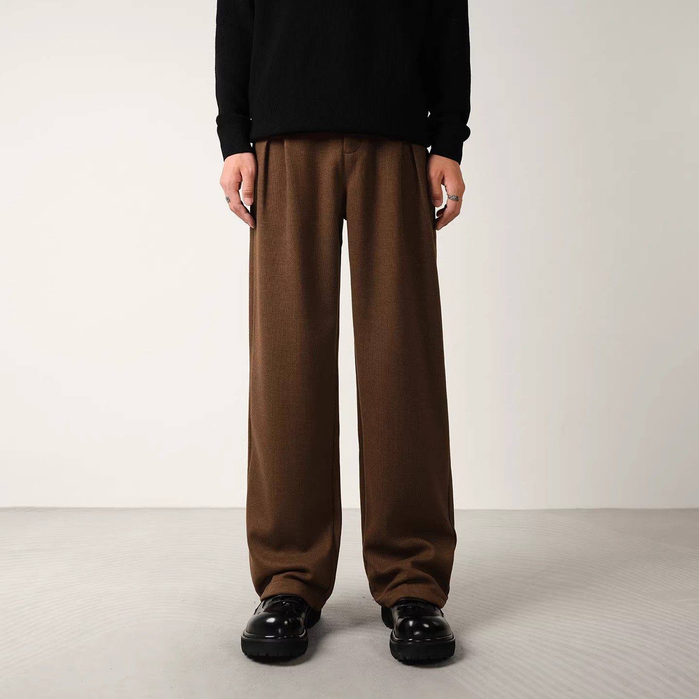 CONVERGES高级感羊毛混纺西裤男秋冬款加绒通勤宽松直筒休闲长裤