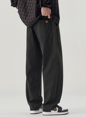 NINPURE 加绒加厚美式工装休闲裤男纯棉直筒重磅cleanfit大码长裤