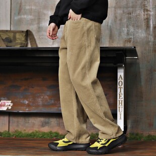 秋冬季全棉灯芯绒裤子男休闲裤卡其条绒灯草绒长裤阔腿宽松直筒裤