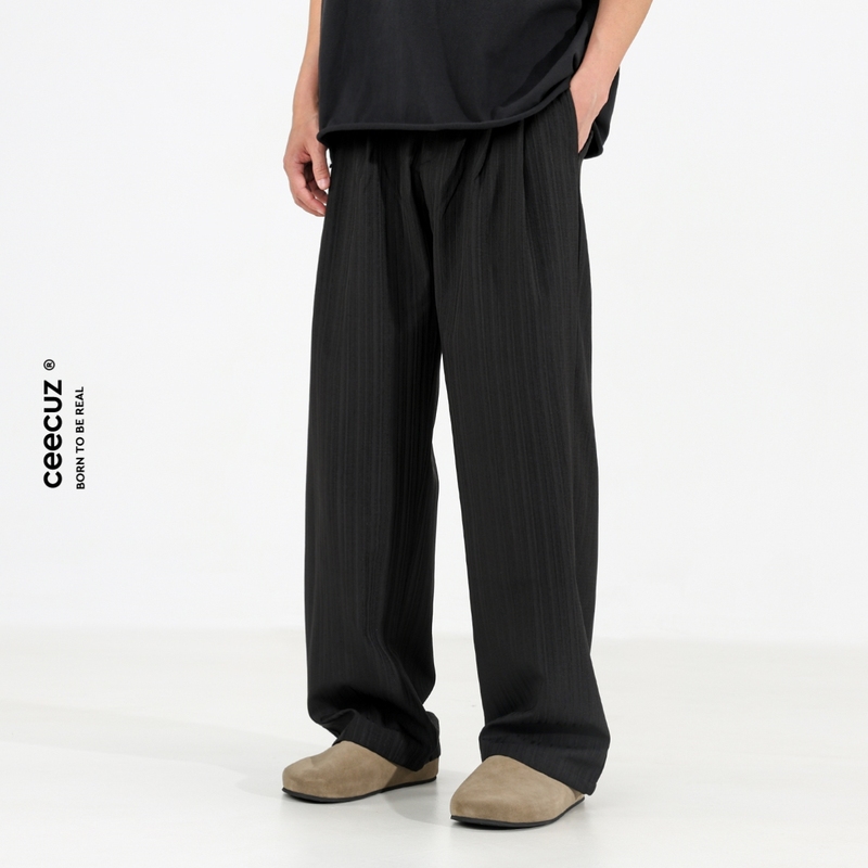 Ceecuz肌理感垂顺简约百搭宽松阔腿裤男女春夏新款直筒黑色休闲裤