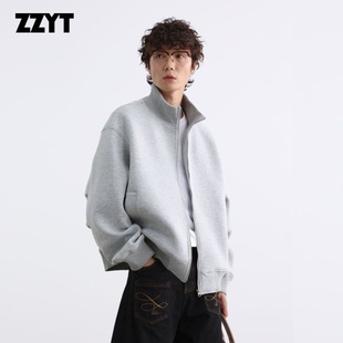 ZZYT美式复古潮牌立领开衫夹克男女简约纯色运动短款外套
