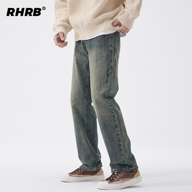 RHRB男士美式复古直筒牛仔裤男夏季薄款男生宽松休闲阔腿裤子夏季