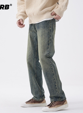 RHRB男士美式复古直筒牛仔裤男夏季薄款男生宽松休闲阔腿裤子夏季
