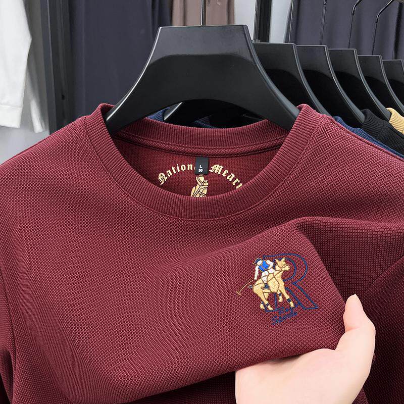 男士2025蛇年春秋冬季红色新款t恤长袖本命年卫衣爸爸冬装上衣服