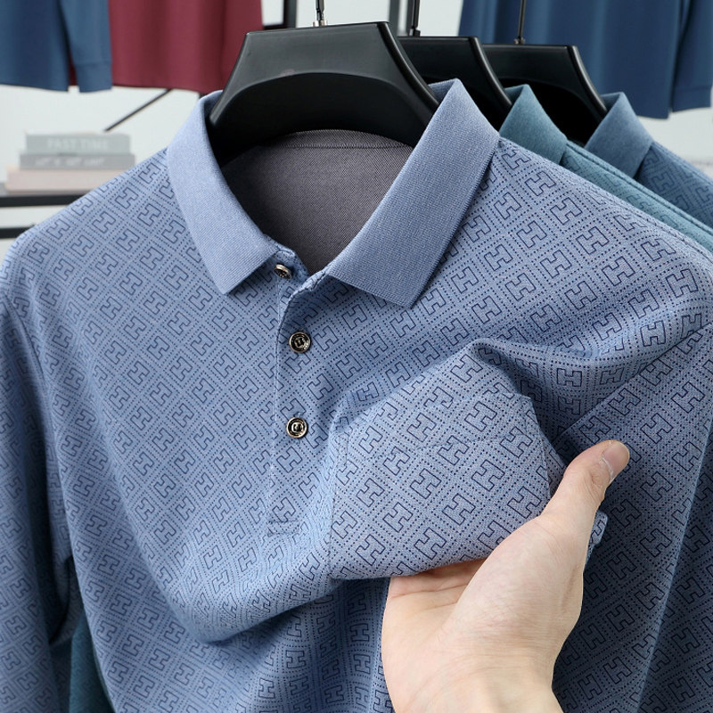 男士长袖T恤POLO衫纯棉中年爸爸秋冬装上衣服翻有带领体恤秋衣