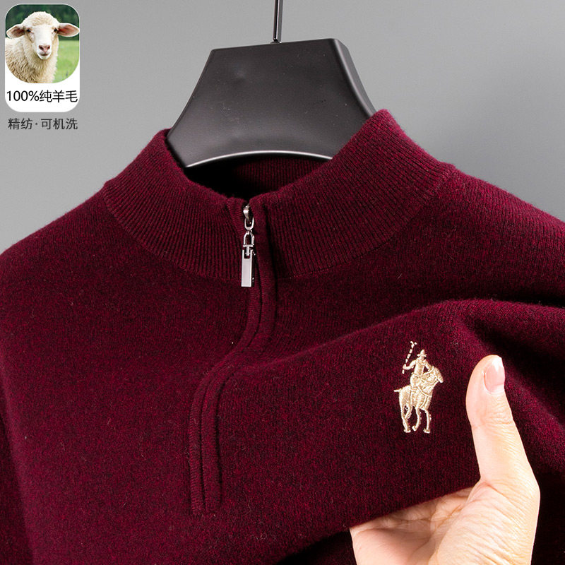 【精纺100纯羊毛】男士秋冬季本命年红色毛衣爸爸装打底羊毛衫