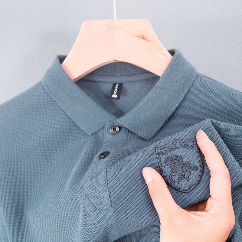 男士t恤短袖polo衫中年冰丝光棉爸爸夏装战马刺绣纯棉上衣服丅血