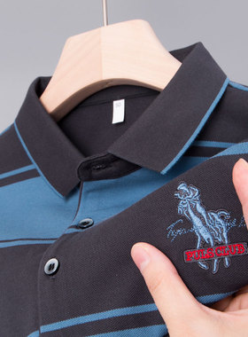 男士冰丝上衣polo衫中年paolou爸爸夏装poli短袖t恤plol血poole