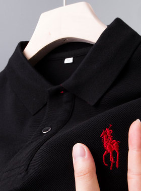 中年男士POLO衫长袖T恤纯棉poll爸爸春秋装刺绣全棉上衣服