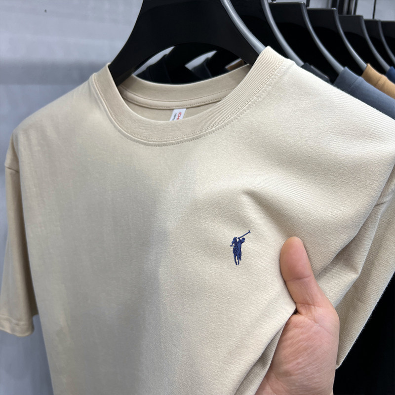 100%纯棉~男士短袖T恤圆领上衣中年爸爸装2025年夏季纯棉保罗体恤