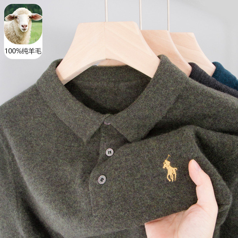 男士100纯羊毛衫polo领毛衣中年爸爸装秋冬季新款嘉兴濮院羊毛衫