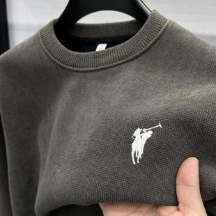 男士针织打底加厚加绒卫衣战马刺绣上衣爸爸装半高圆领秋冬季毛衣