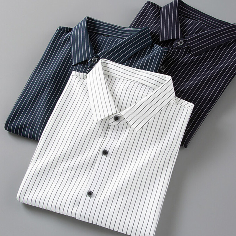 男士长袖衬衣爸爸春秋冬装新款上衣休闲男装内搭内衬条纹打底衬衫