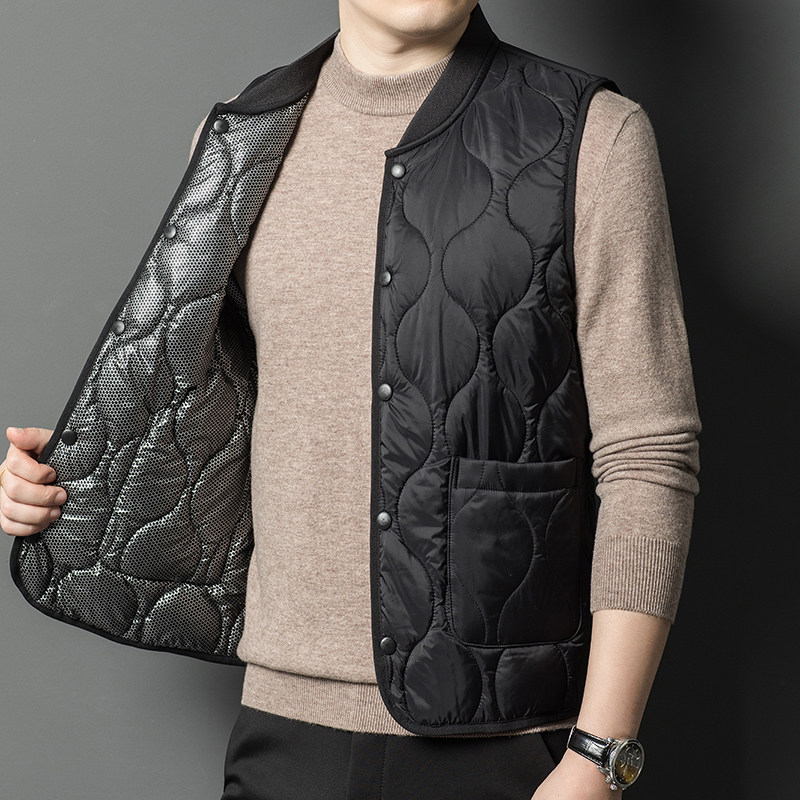 中年男士马夹甲外套背心外穿贴身轻薄羊毛马甲爸爸秋冬装打底上衣