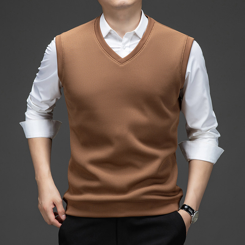 中老年男士针织打底马甲中年爸爸装毛衣秋冬季新款50岁60套头背心