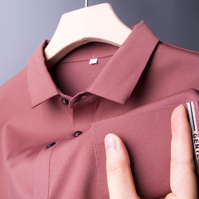 男士长袖T恤中年爸爸春秋装上衣服polo衫体恤po1o有领带口袋poli