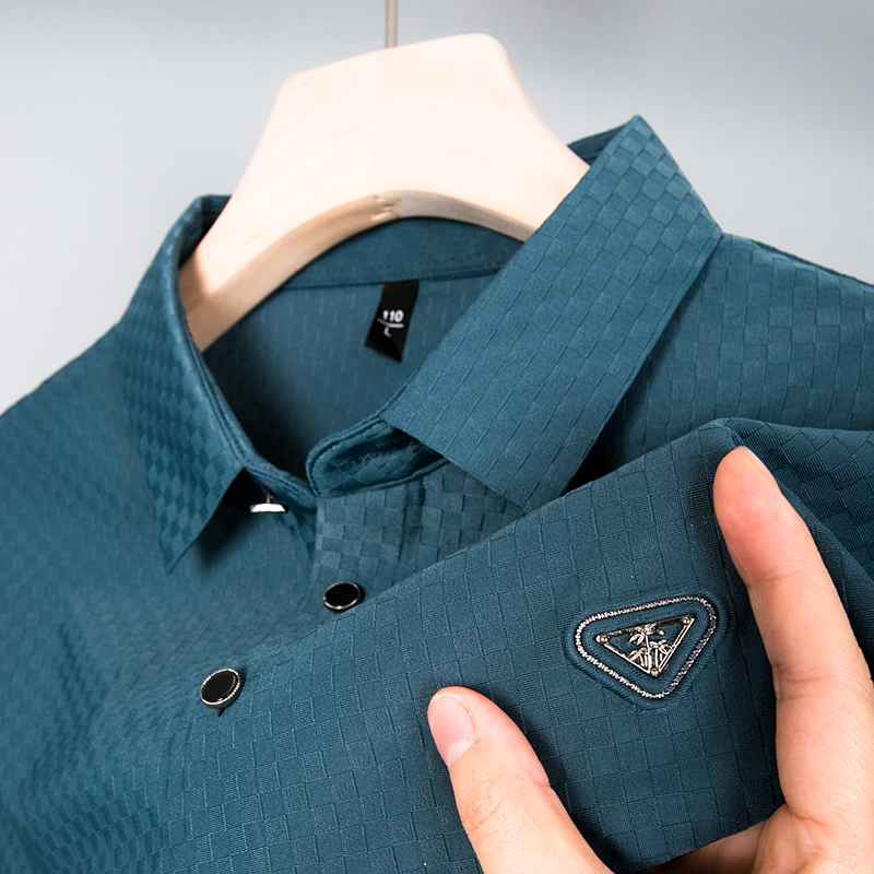 男士短袖冰丝中年爸爸翻领上衣