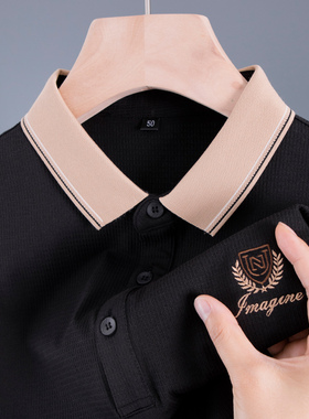 男士短袖T恤polo衫中年爸爸夏装冰丝冰感上衣服40岁50岁p0lo体恤