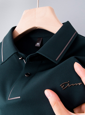 男士长袖t恤春秋装上衣新款polo衫衬衫领中年爸爸秋衣p0lo40岁50