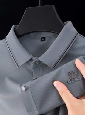 男士夏季短袖T恤popo中年爸爸夏装polo衫冰丝翻有带领poll上衣