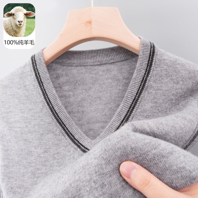 中老年男士针织打底马甲中年爸爸装毛衣秋冬季新款100纯羊毛背心