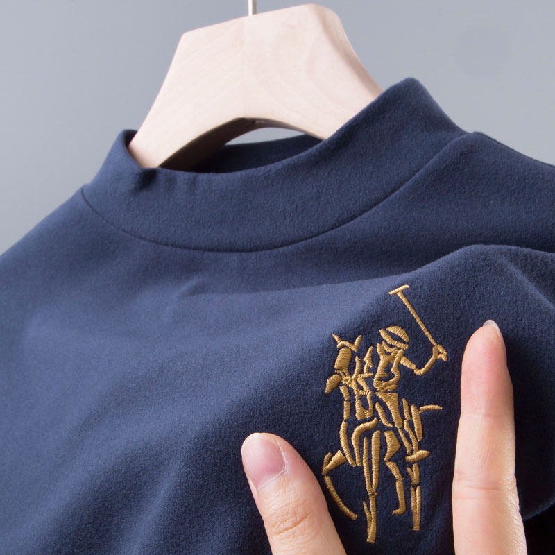 男士长袖T恤保罗polo卫衣德绒半高领秋冬内衣打底衫爸爸装上衣