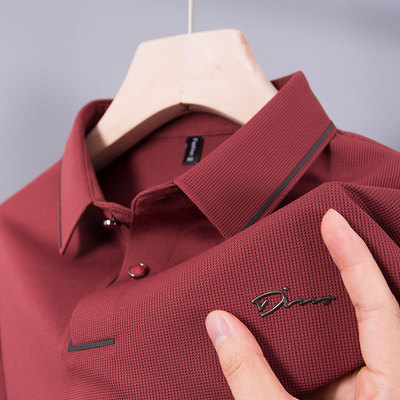 中年男士短袖爸爸冰丝衬衫领上衣