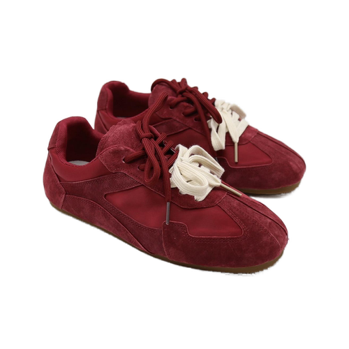 苏木槿复古小众德训鞋软底真皮绸缎面运动鞋2025春秋新安哥拉酒红