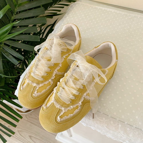 苏木槿少女蕾丝缎面透气真皮德训鞋运动鞋减龄休闲单鞋2026春秋新