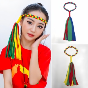 六一儿童节非洲鼓演出头饰民族风彩带头绳啦啦队头箍毕业表演发饰