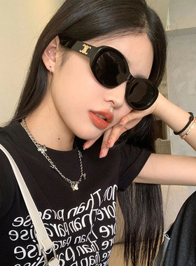 复古椭圆墨镜女2023新款in’s欧美网红凹造型嘻哈街拍潮太阳镜