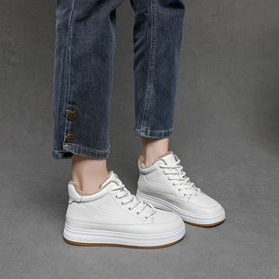 2025头层牛皮加绒高帮秋冬季新款保暖平底简约百搭休闲女小白单鞋