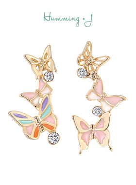 韩国Humming J飞舞蝴蝶耳钉女精致珐琅彩绘耳环2025年新款潮耳饰