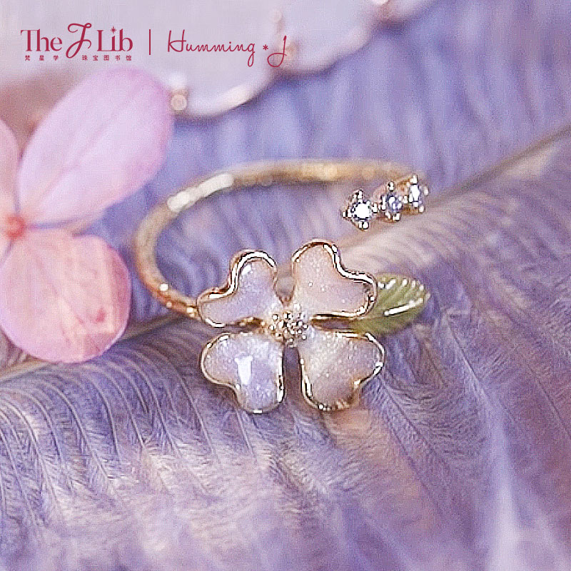 韩国四叶草HummingJ戒指气质森系