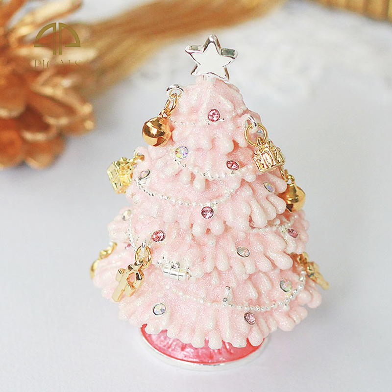 日本Picals粉色圣诞树戒指盒铃铛水晶珐琅摆件送女朋友圣诞节礼物