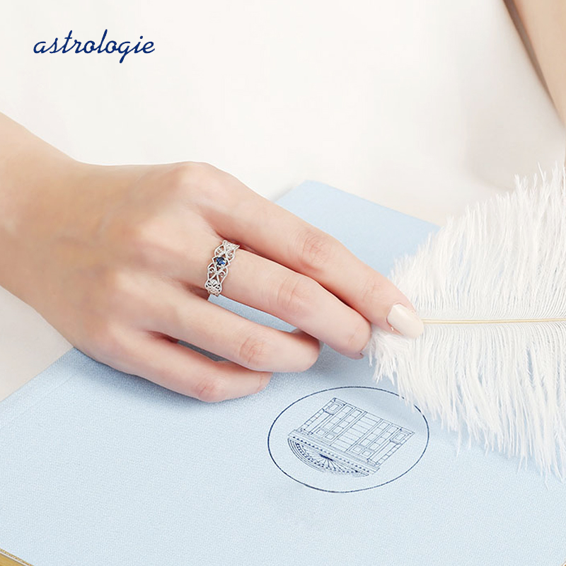 经典安徒生蓝宝石S925纯银戒指女森系指环食指戒子送女朋友礼物