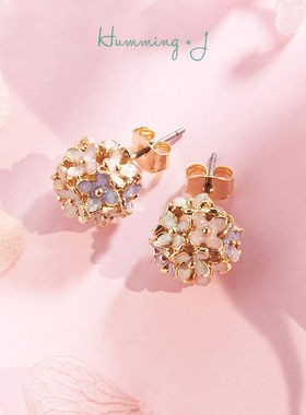 韩国Humming J四叶草花球耳钉女2025年新款精致小众设计气质耳饰
